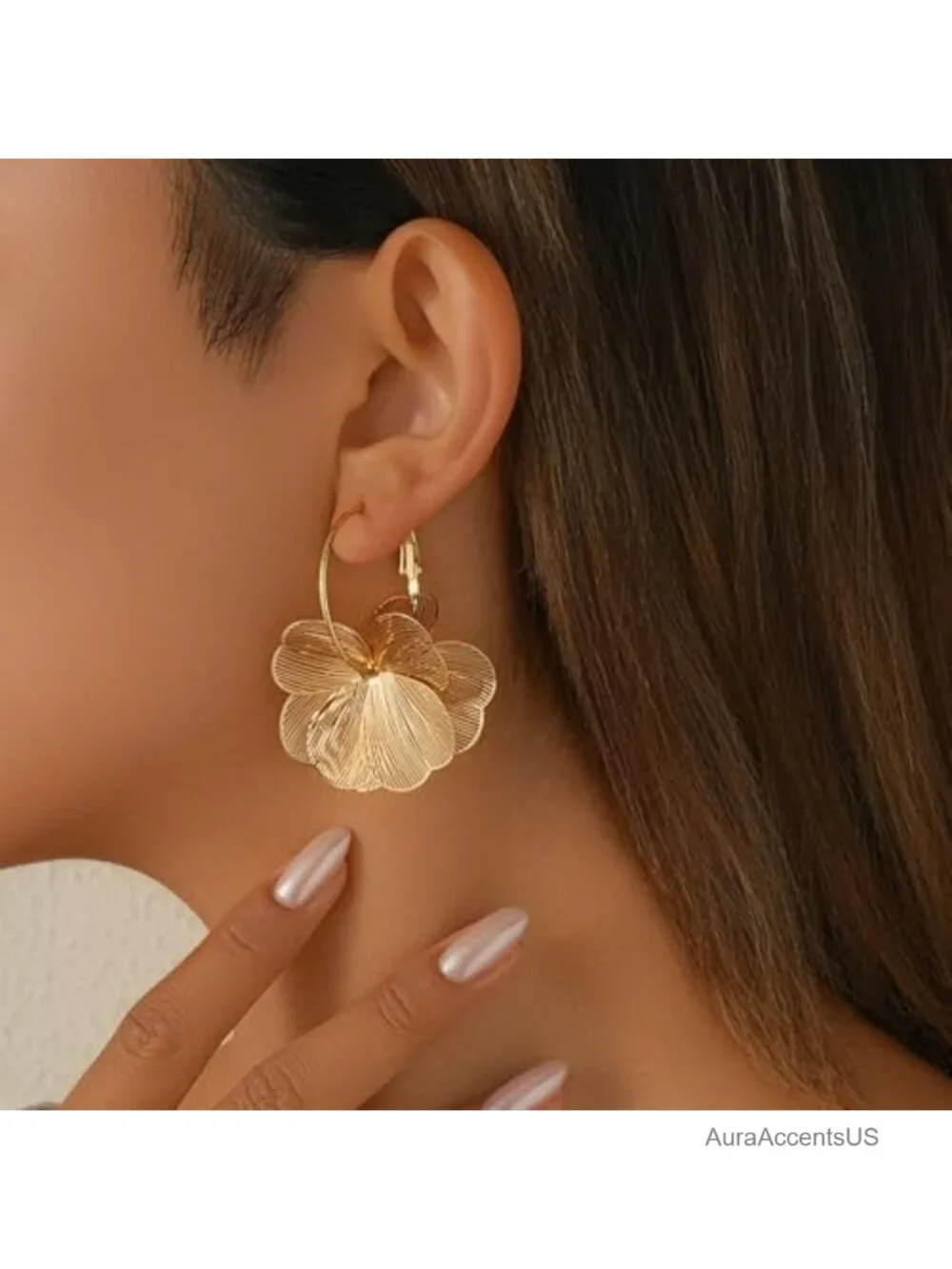 Gold Flower Earrings for Women, 3D Floral Statement Hoop Earrings Bohemian Drop